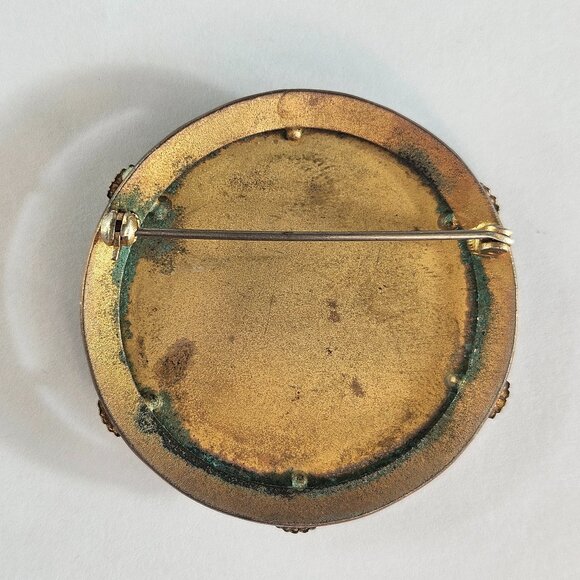 Antique French Art Nuevo Marie Antoinette Miniature Painted Enamel Brooch 1.8" - Picture 6 of 6